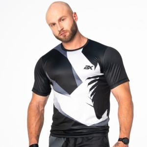 Czarno-biała koszulka na siłownię męska VERTICAL