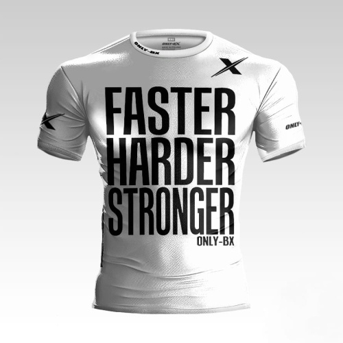 BIała Koszulka treningowa z napisem Faster Harder Stronger