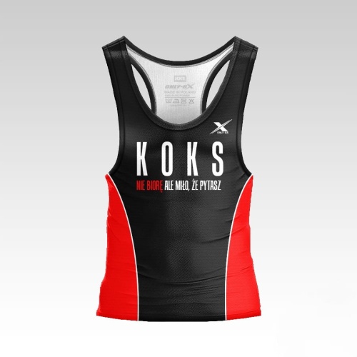Czarno-czerwony tank-top na siłownię KOKS