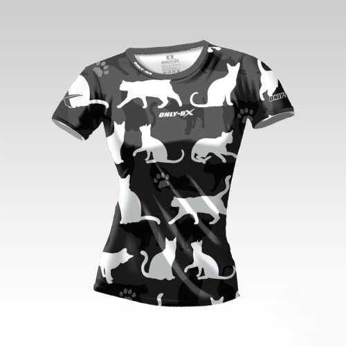 Czarna koszulka damska z białym kotem