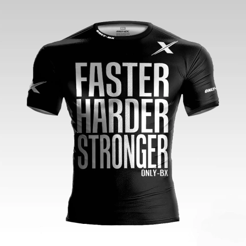 Czarna Koszulka treningowa z napisem Faster Harder Stronger