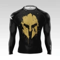 Czarny Rashguard Męski z grafiką hełmu Spartana