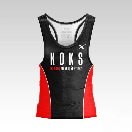 Czarno-czerwony tank-top na siłownię KOKS