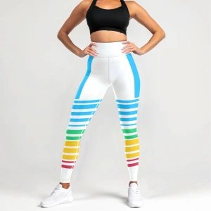 Legginsy Treningowe Białe Damskie Stripes