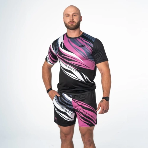Czarno-różowy strój na siłownię męski komplet  WAVE PINK