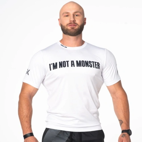 Biała koszulka sportowa  z napisem I'm not a monster