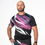 Czarno-różowa profesjonalna koszulka na siłownię męska WAVE PINK