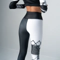 Czarno- Białe Legginsy Treningowe Damskie Nietypowe legginsy damskie z wysokim stanem .png