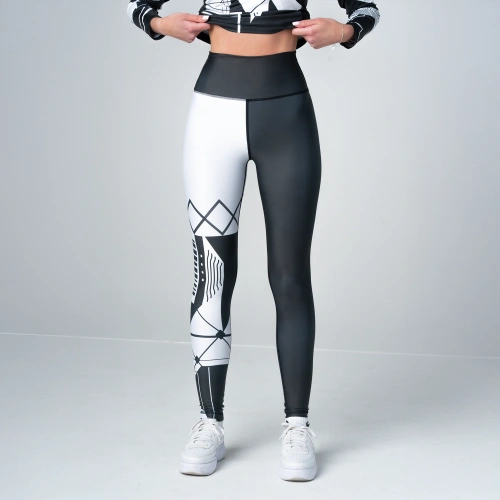 Czarno- Białe Legginsy Treningowe Damskie